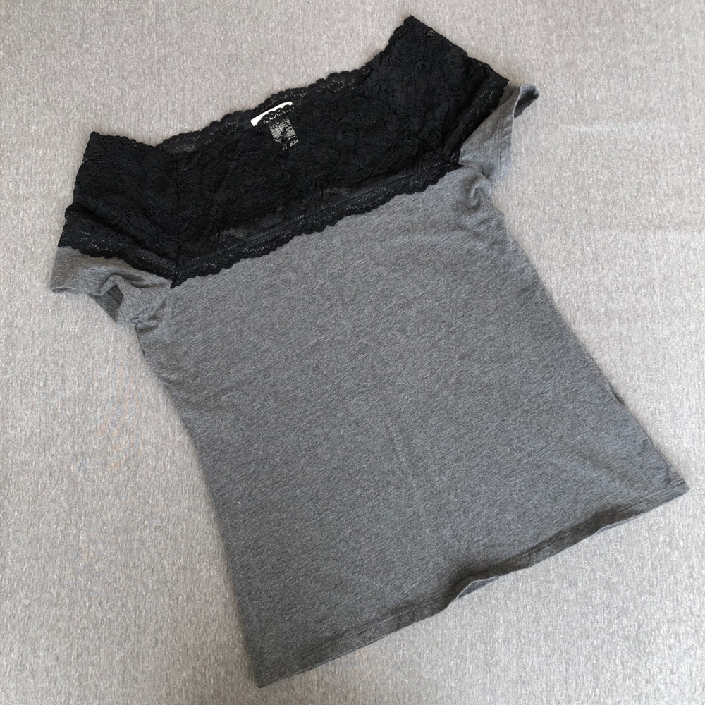 H&M lace off-shoulder gray top